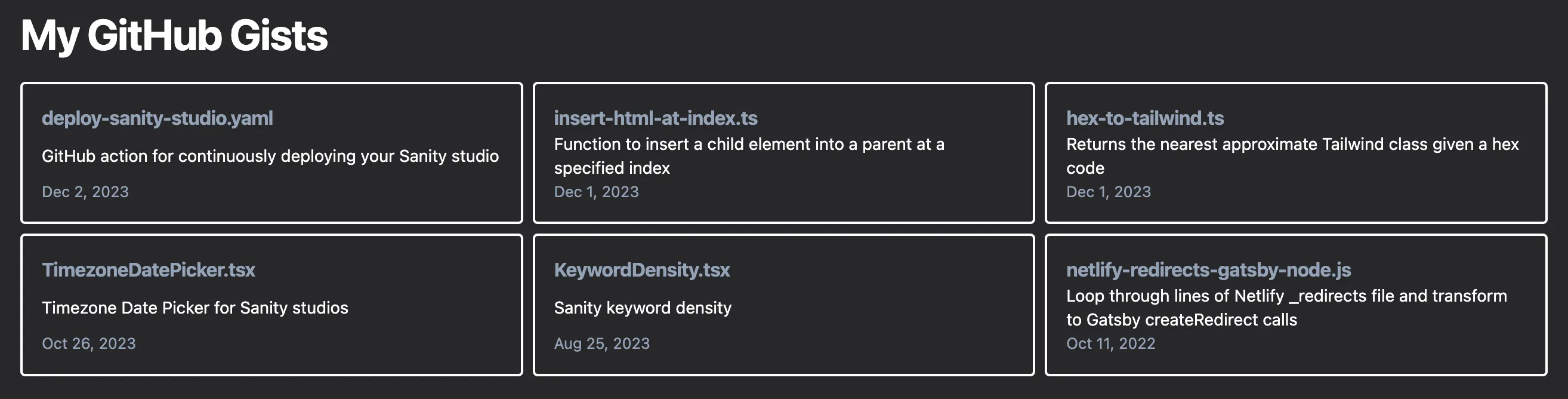 Example of GitHub gists component